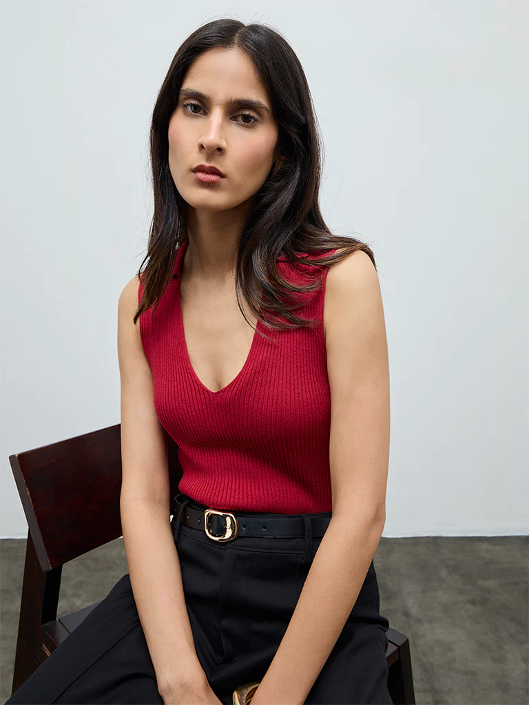Wardrobe Red Ribbed-Textured Top - Image 2