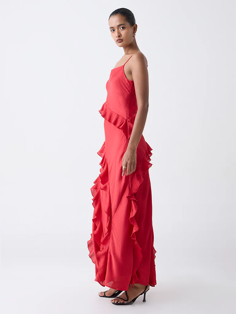 Wardrobe Red Ruffled A-Line Dress - Image 2