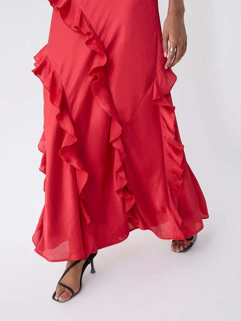 Wardrobe Red Ruffled A-Line Dress - Image 3