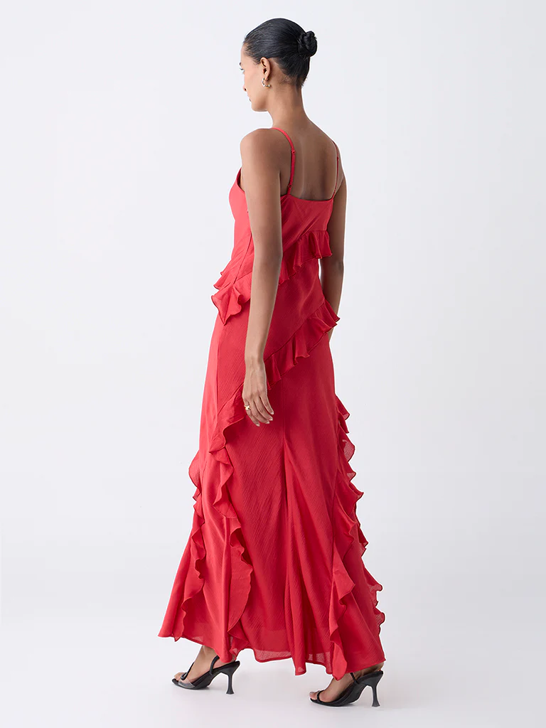 Wardrobe Red Ruffled A-Line Dress - Image 4