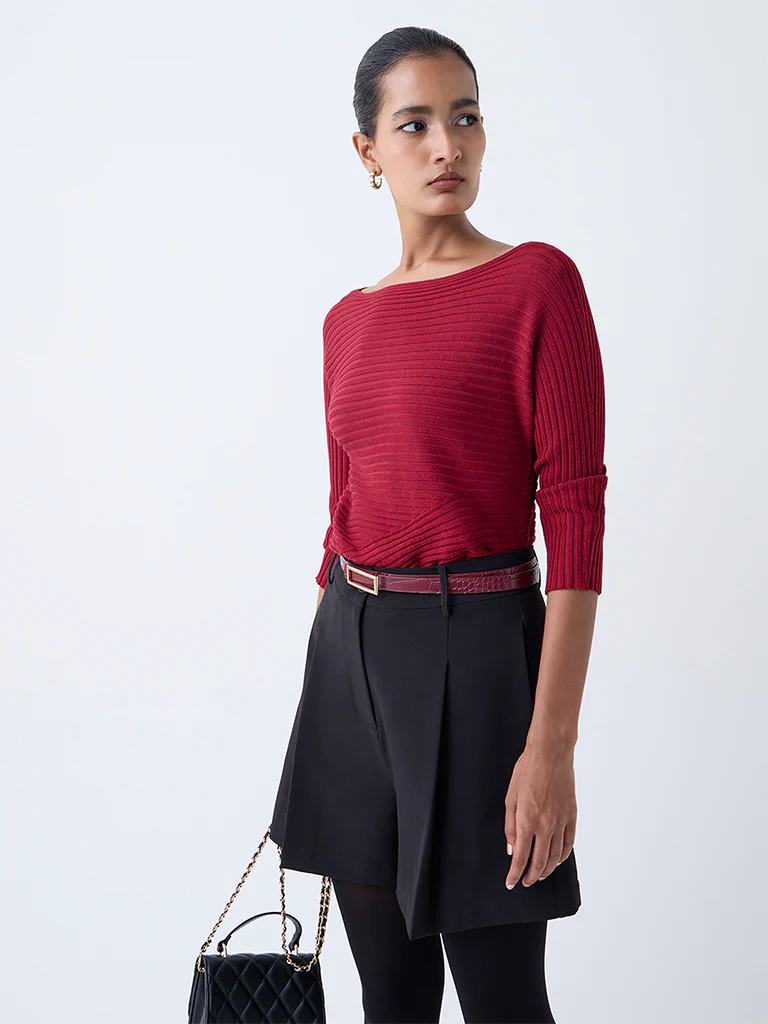 Wardrobe Red Self-Striped Top