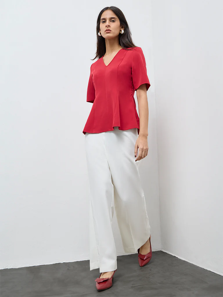 Wardrobe Red Solid Peplum Top - Image 2