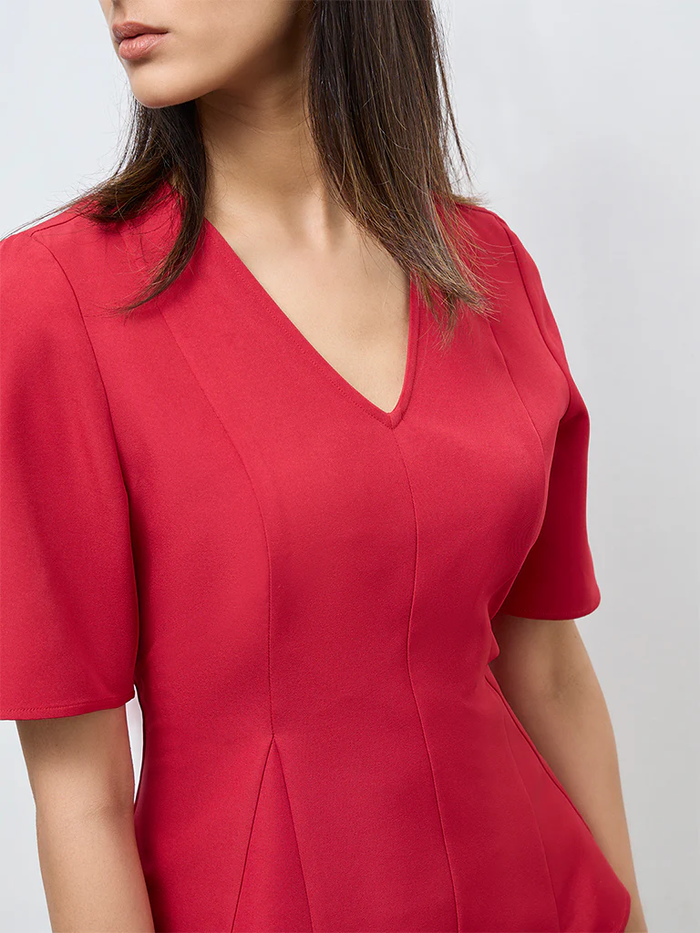 Wardrobe Red Solid Peplum Top - Image 3