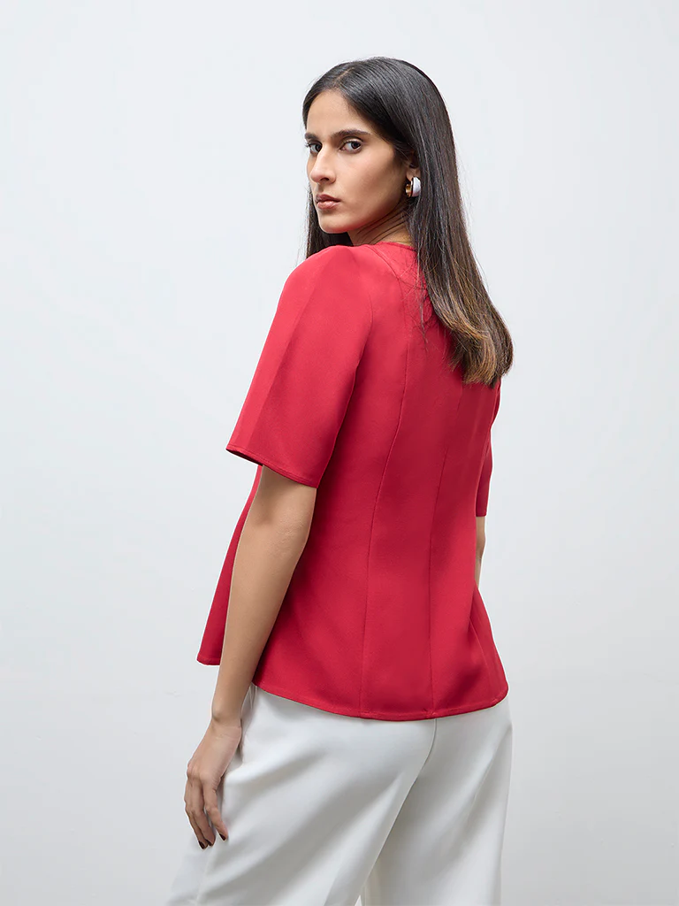 Wardrobe Red Solid Peplum Top - Image 4