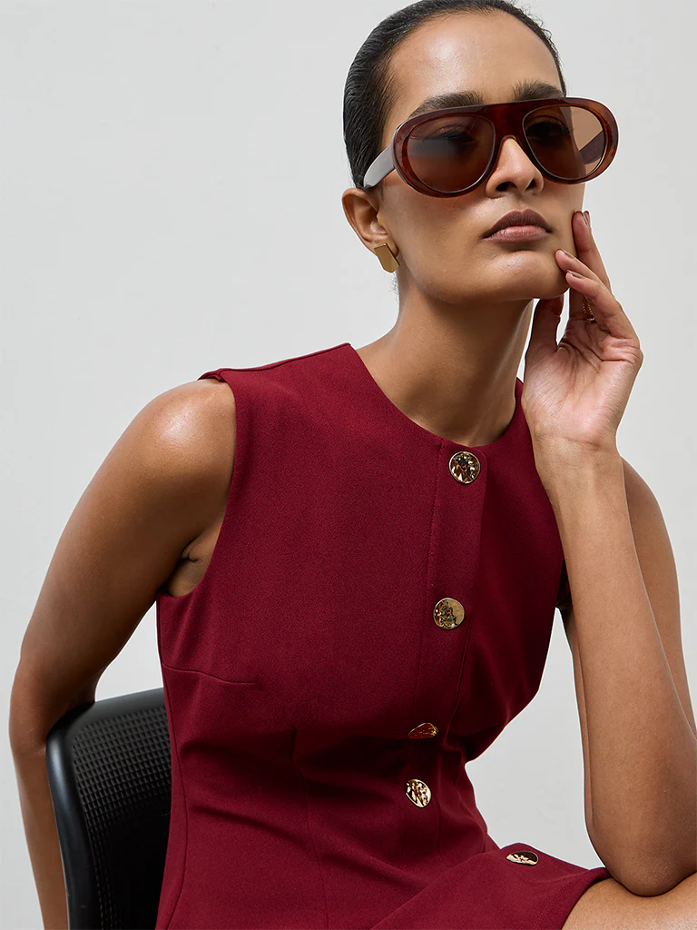 Wardrobe Red Solid Shift Dress - Image 2
