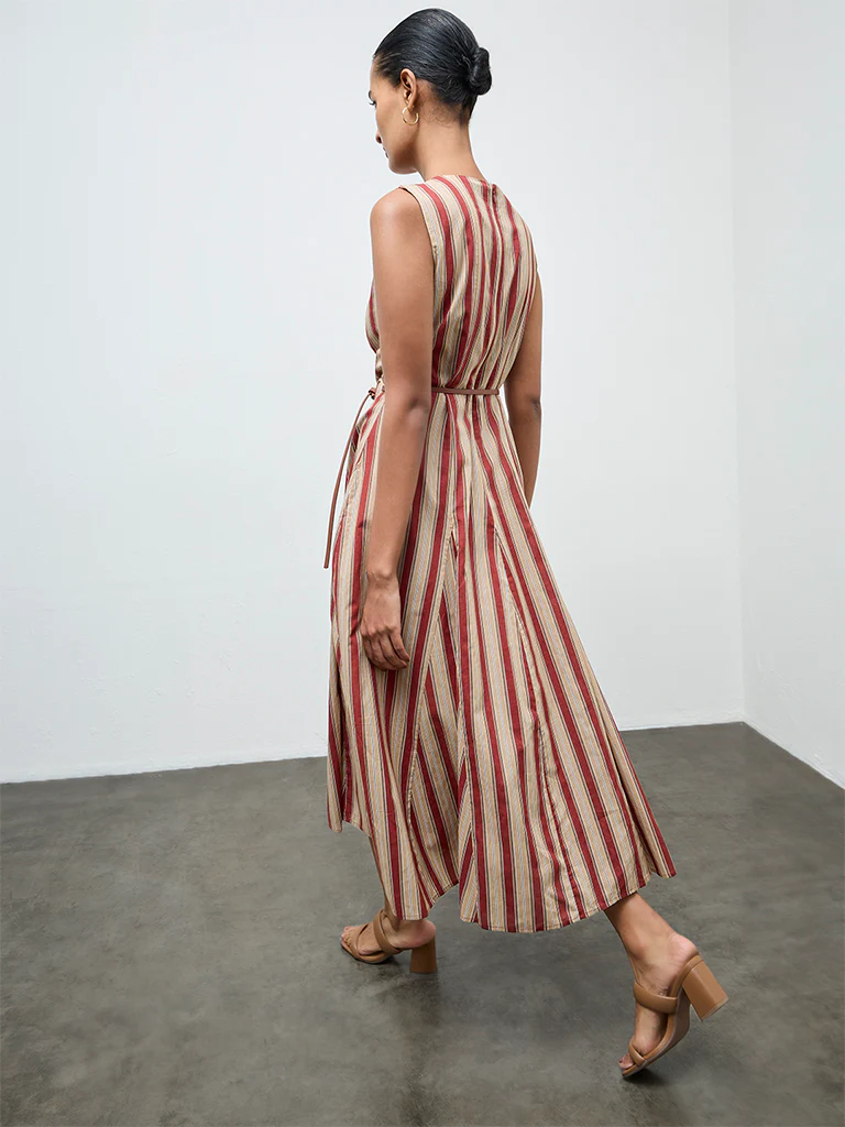 Wardrobe Rust Striped Cotton A-Line Dress - Image 4