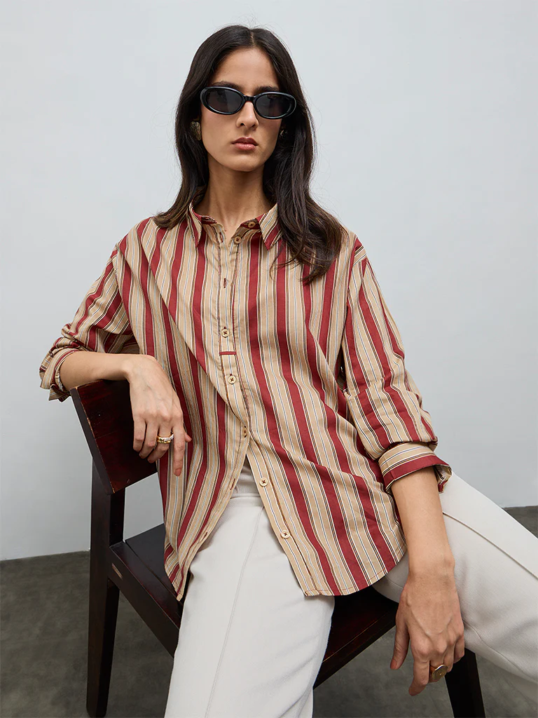 Wardrobe Rust Striped Cotton Shirt