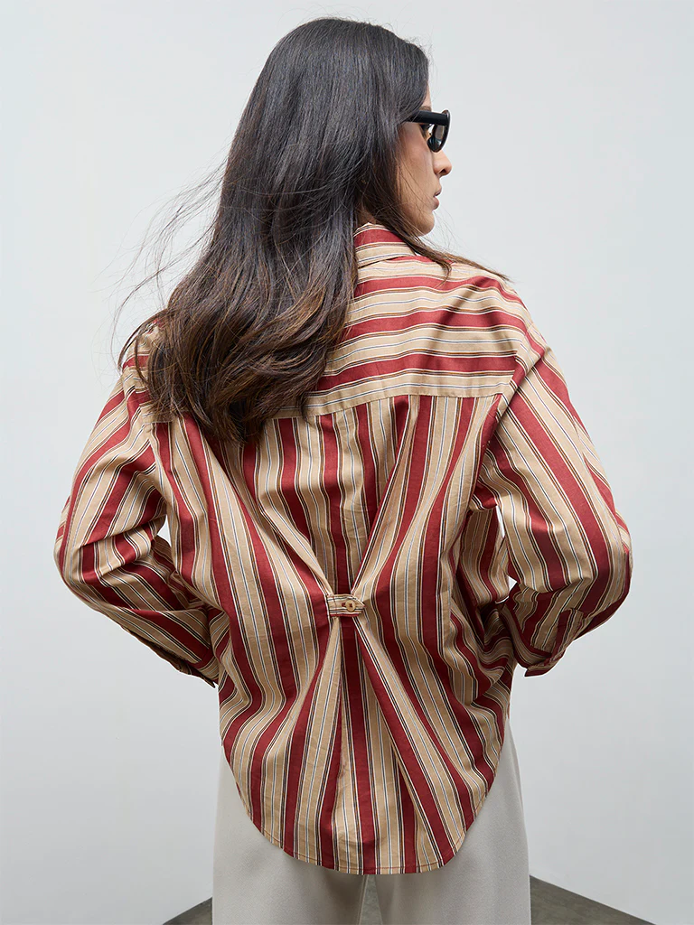 Wardrobe Rust Striped Cotton Shirt - Image 4