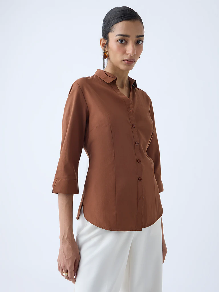 Wardrobe Tan Solid Shirt - Image 2