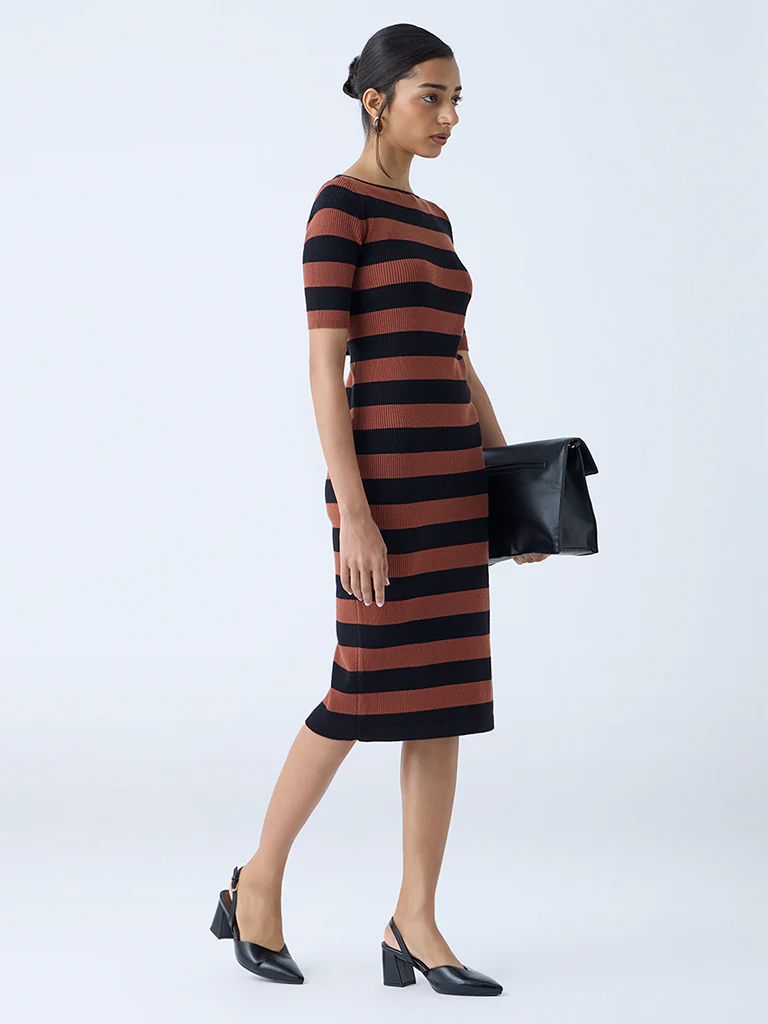 Wardrobe Tan Striped Bodycon Dress - Image 2
