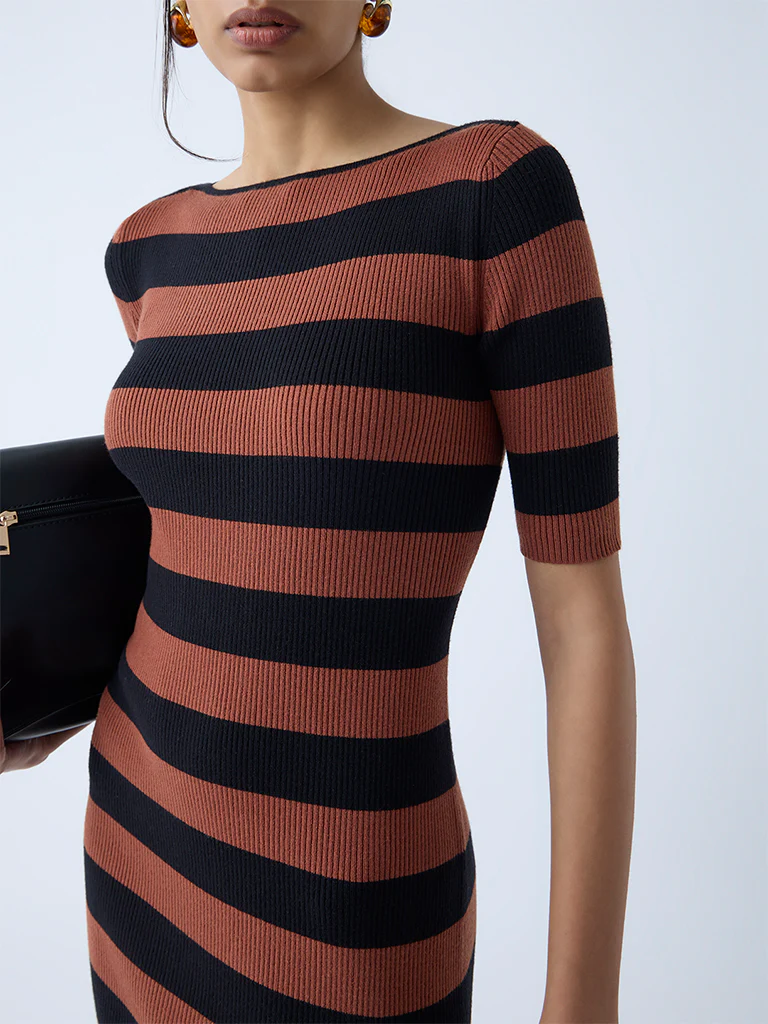 Wardrobe Tan Striped Bodycon Dress - Image 3