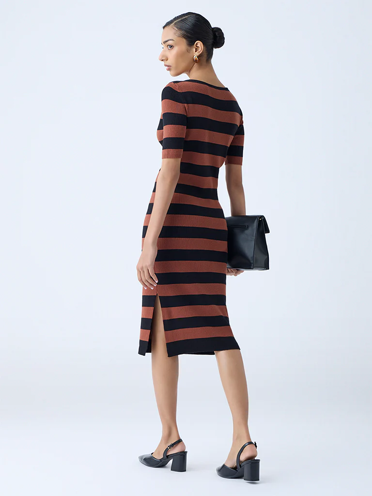 Wardrobe Tan Striped Bodycon Dress - Image 4