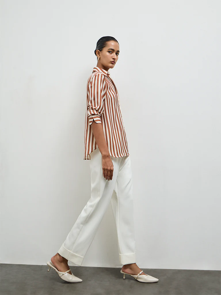 Wardrobe Tan Striped Shirt - Image 2