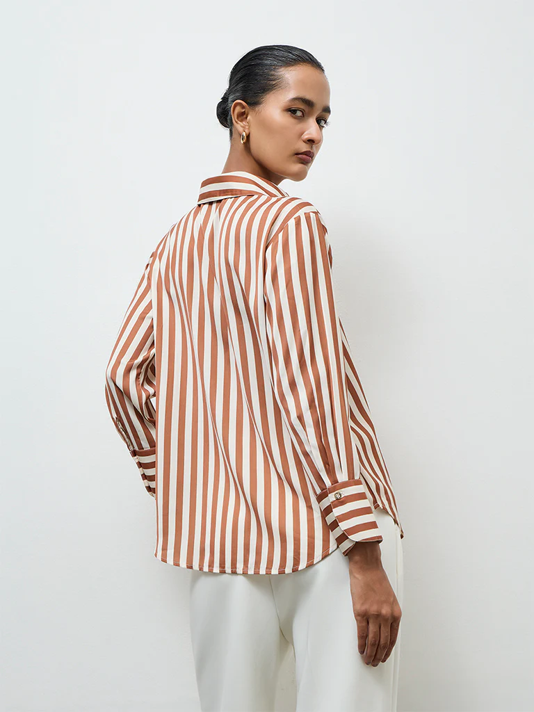 Wardrobe Tan Striped Shirt - Image 4