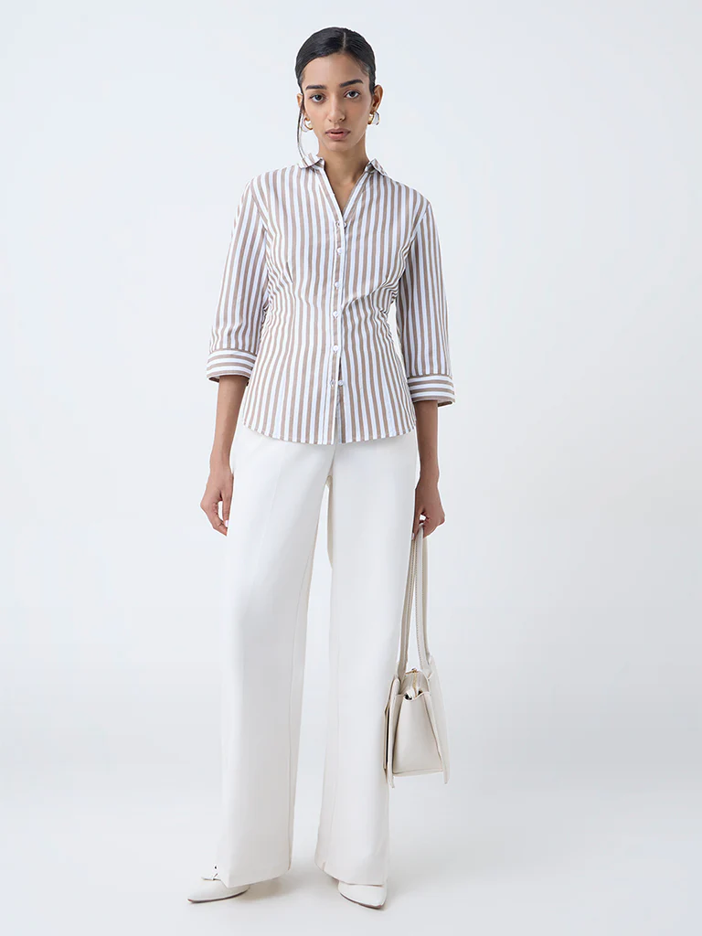 Wardrobe Taupe Printed Shirt - Image 2