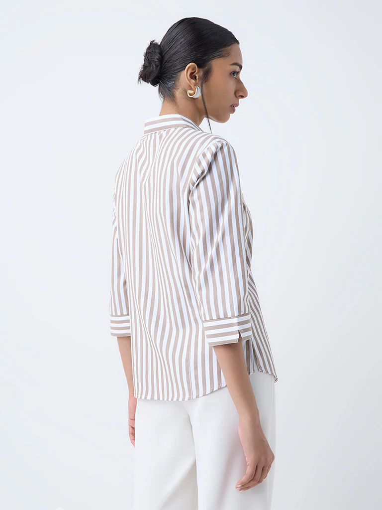 Wardrobe Taupe Printed Shirt - Image 4