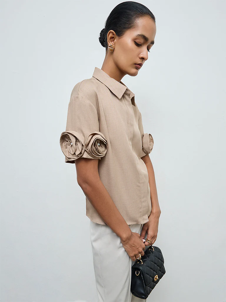 Wardrobe Taupe Rosette Detail Shirt