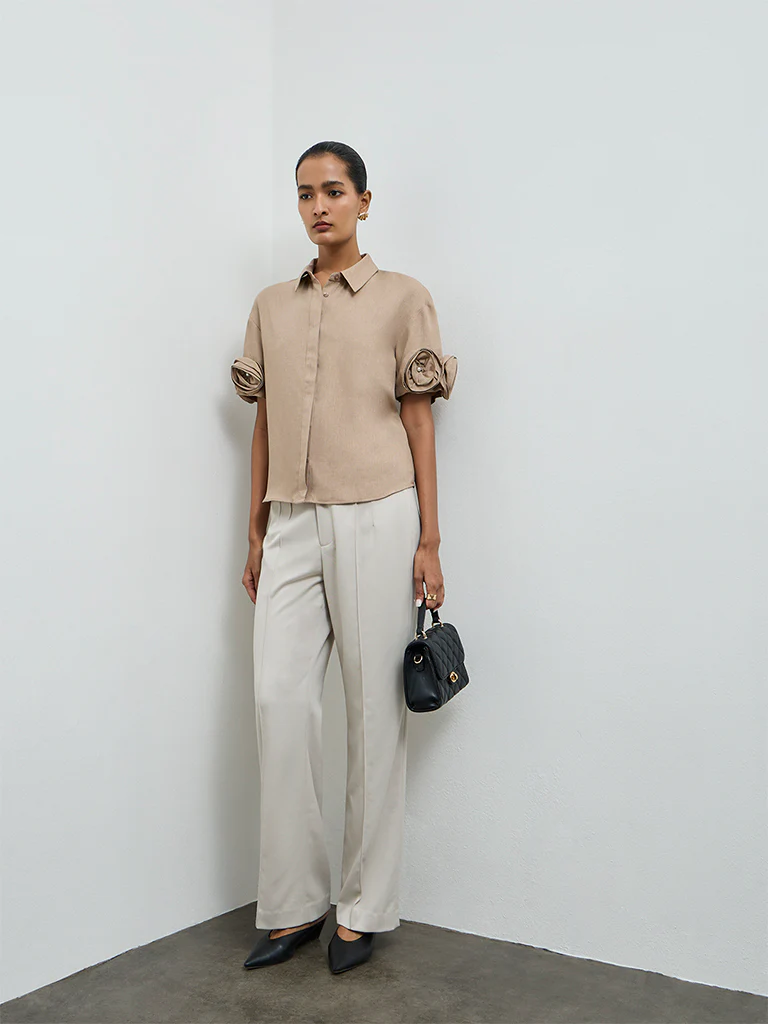 Wardrobe Taupe Rosette Detail Shirt - Image 2