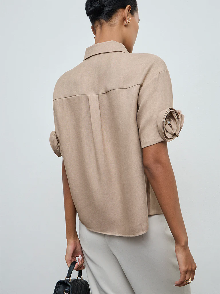 Wardrobe Taupe Rosette Detail Shirt - Image 4