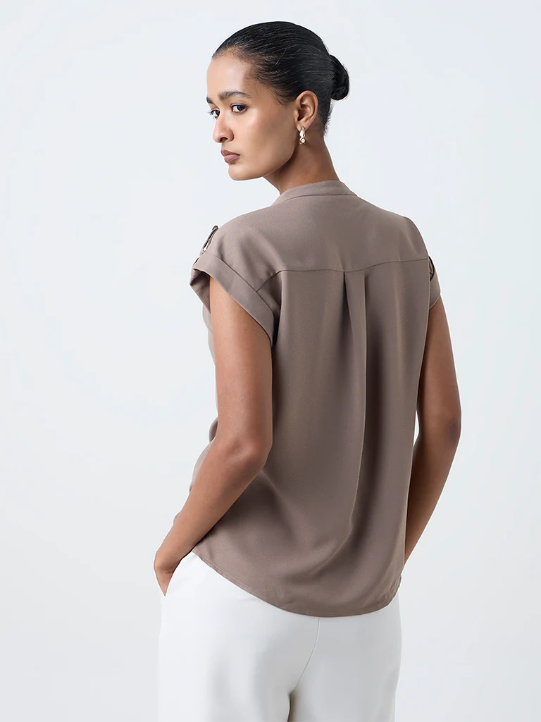 Wardrobe Taupe Solid Blouse - Image 4