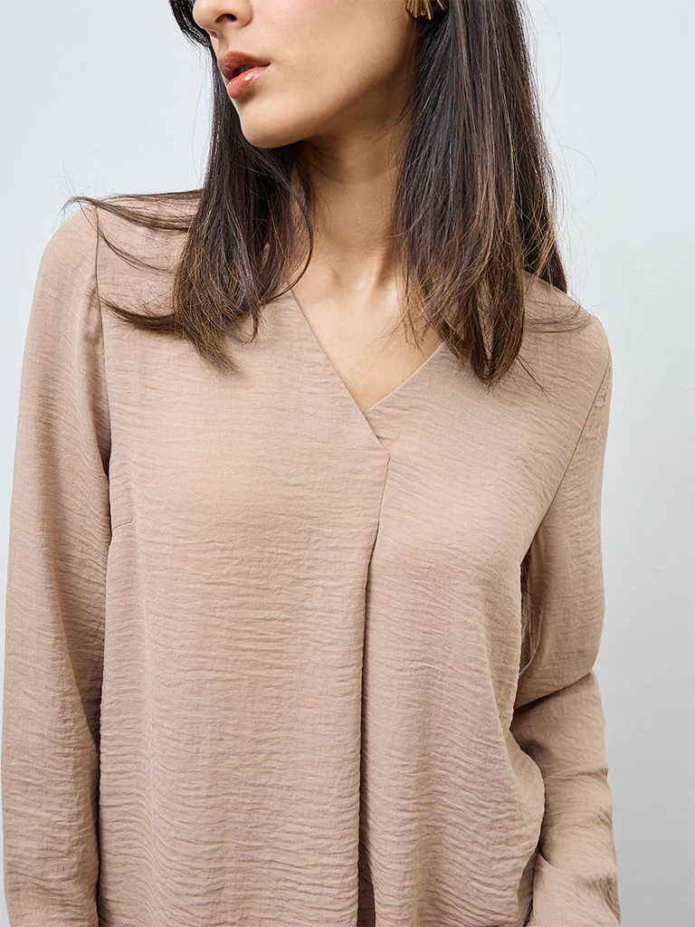 Wardrobe Taupe Solid Blouse - Image 3