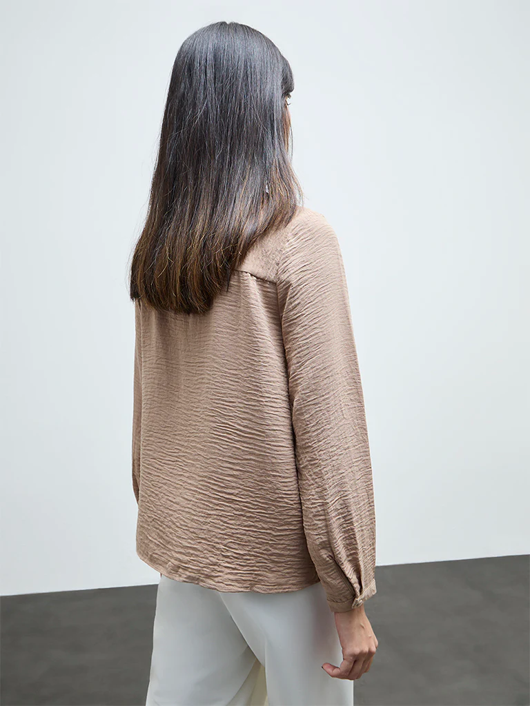 Wardrobe Taupe Solid Blouse - Image 4