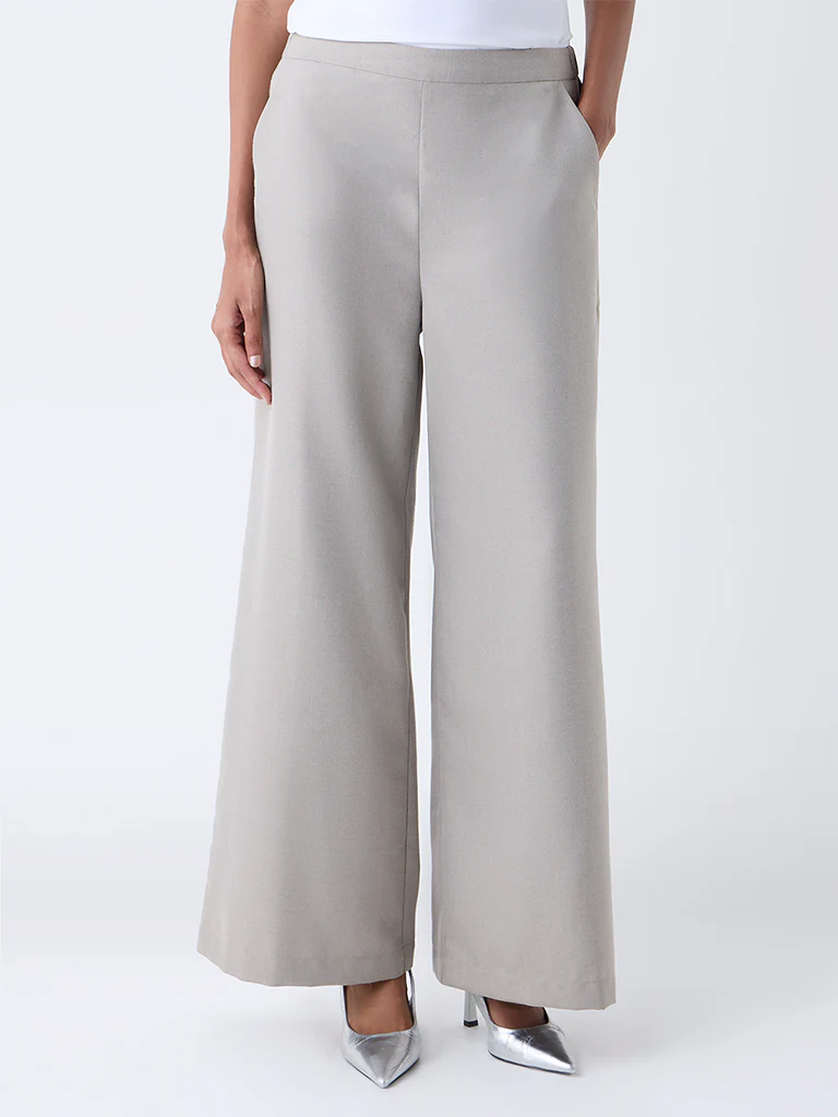 Wardrobe Taupe Solid High-Rise Trousers - Image 2