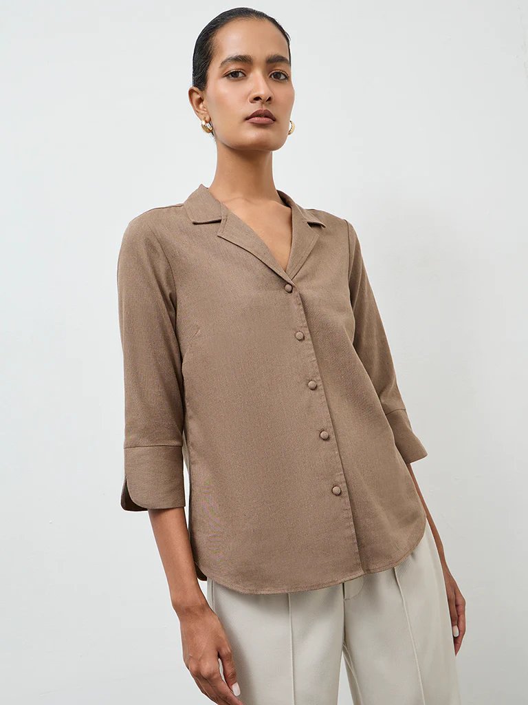Wardrobe Taupe Solid Shirt - Image 2