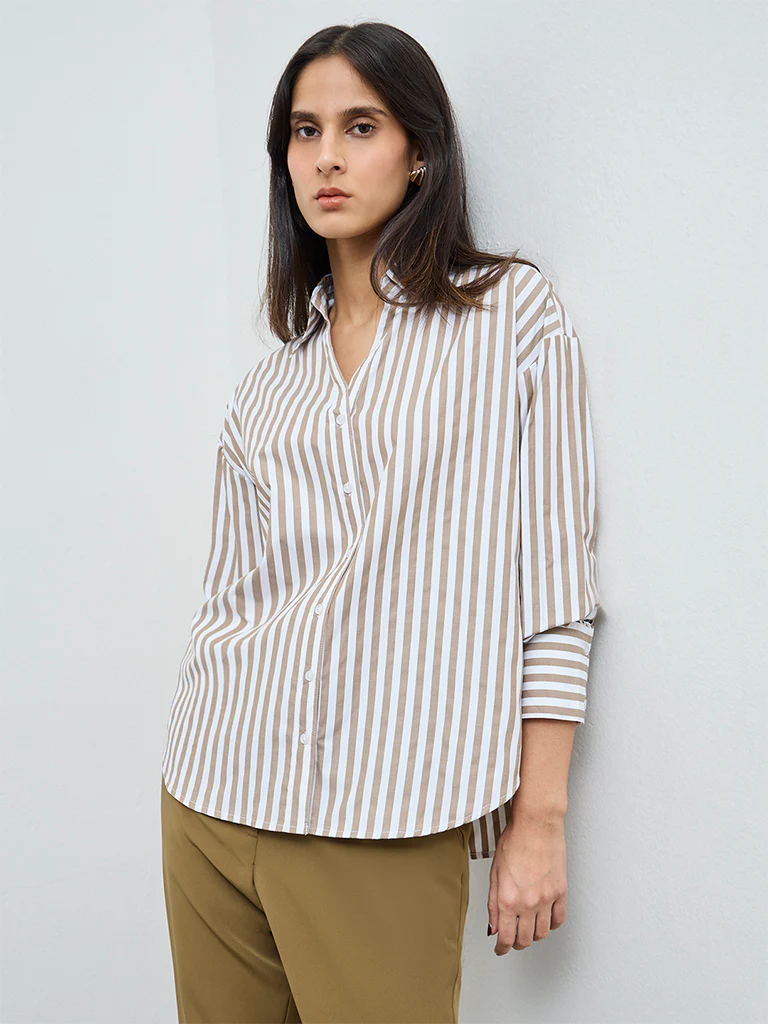 Wardrobe Taupe Stripe Shirt