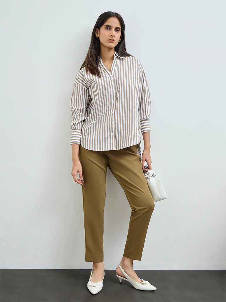 Wardrobe Taupe Stripe Shirt - Image 2