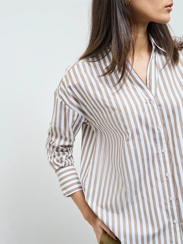 Wardrobe Taupe Stripe Shirt - Image 3