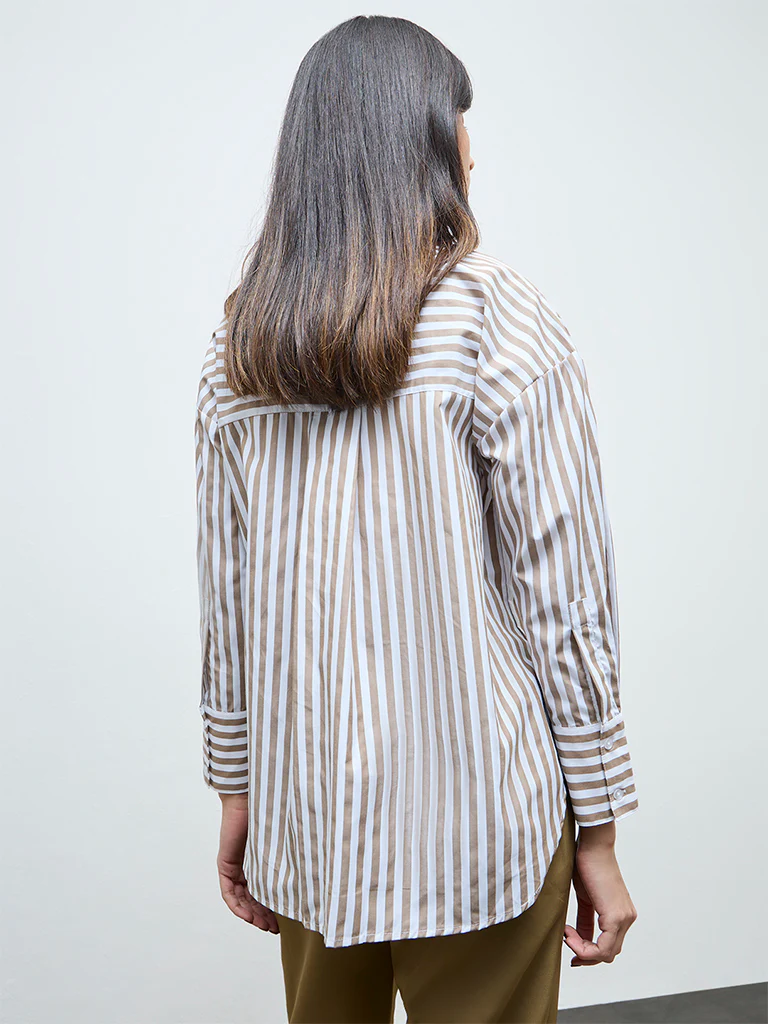 Wardrobe Taupe Stripe Shirt - Image 4