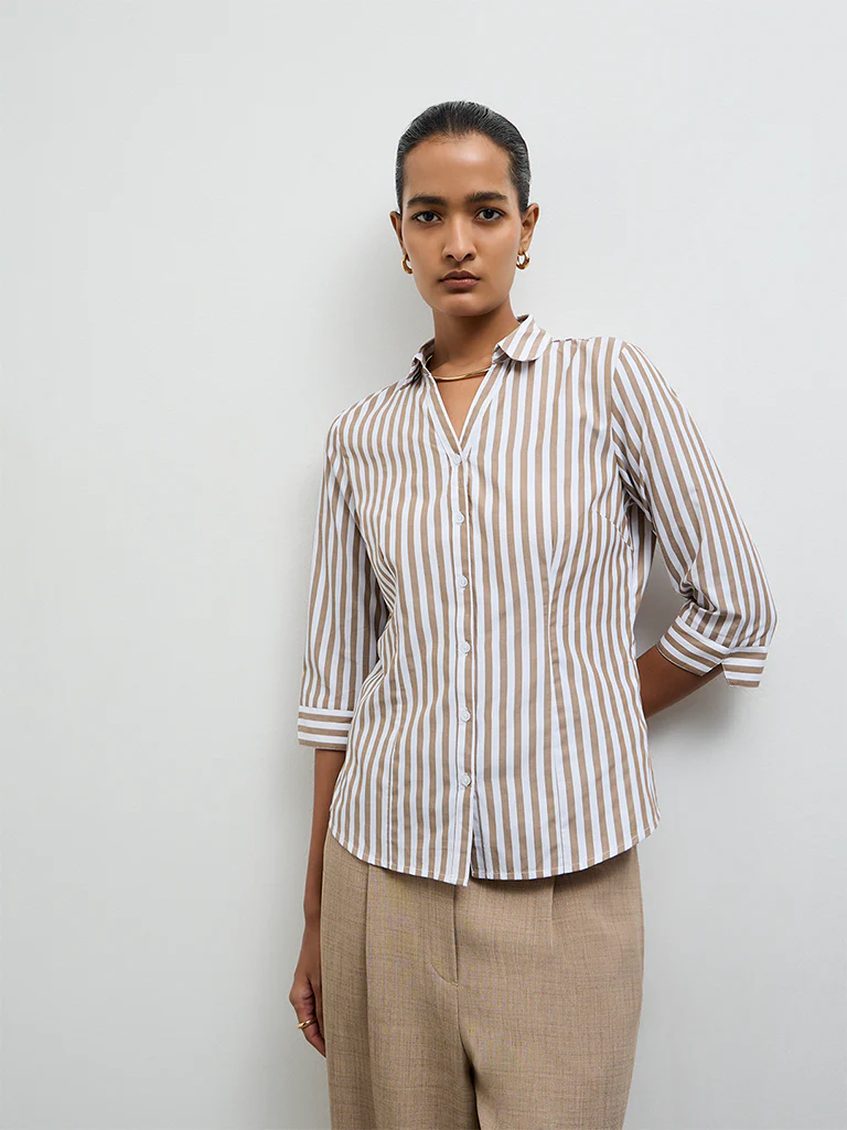Wardrobe Taupe Striped Shirt - Image 2
