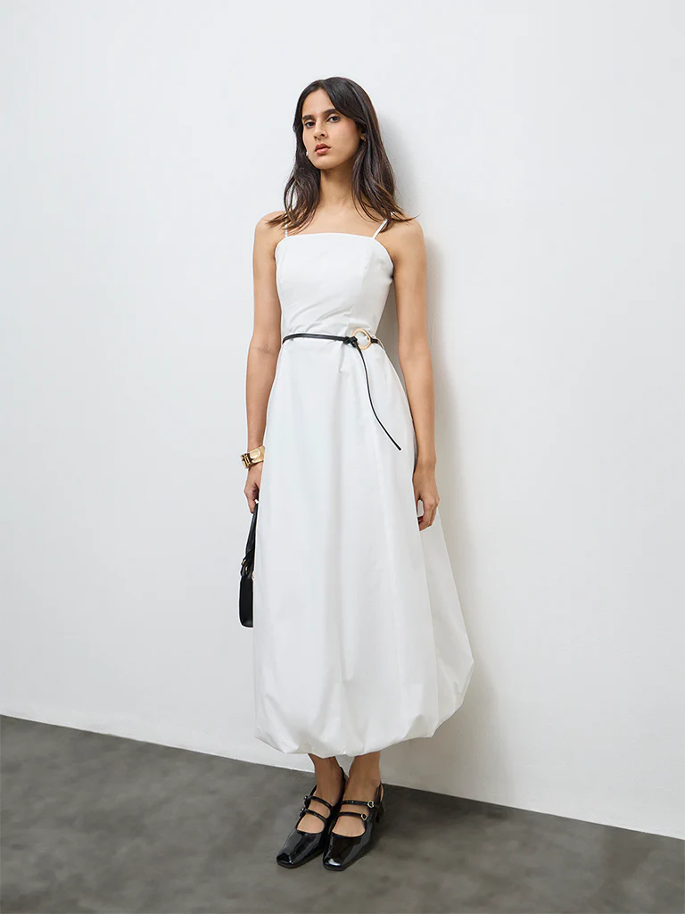 Wardrobe White Balloon Dress with Belt - Image 2
