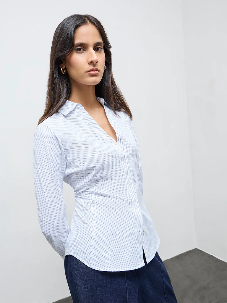 Wardrobe White Dot Printed Shirt - Image 2