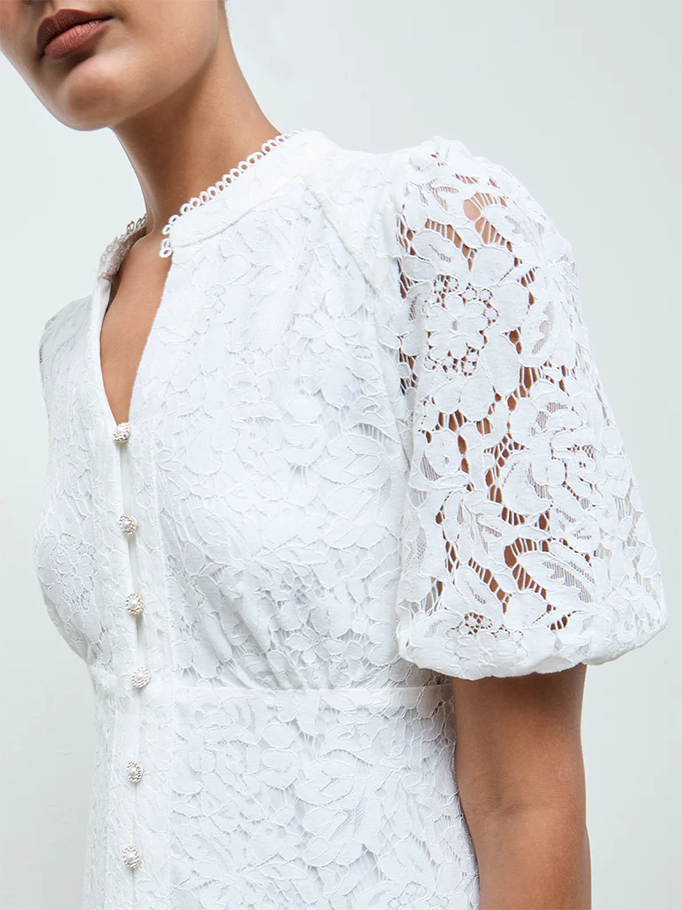 Wardrobe White Floral Lace A-Line Dress - Image 3
