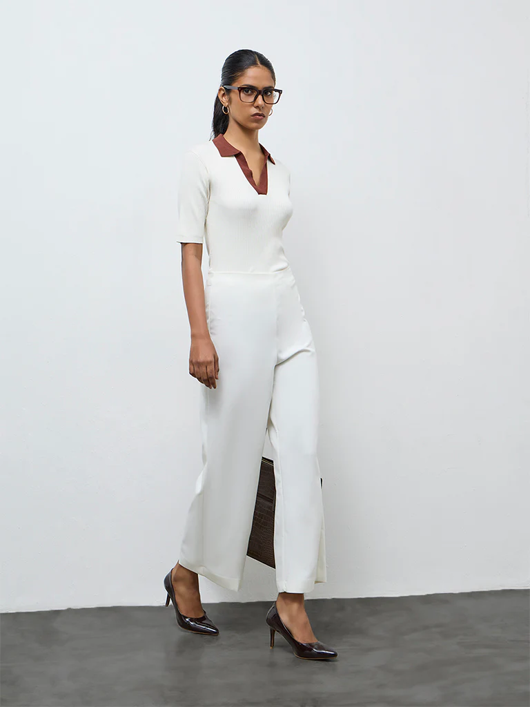 Wardrobe White Ribbed-Textured T-Shirt - Image 2