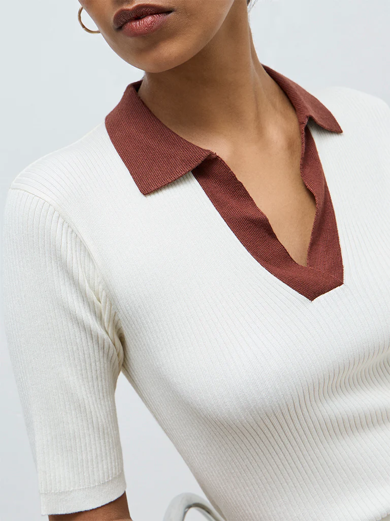 Wardrobe White Ribbed-Textured T-Shirt - Image 3