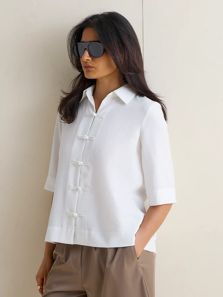 Wardrobe White Solid Blouse - Image 2