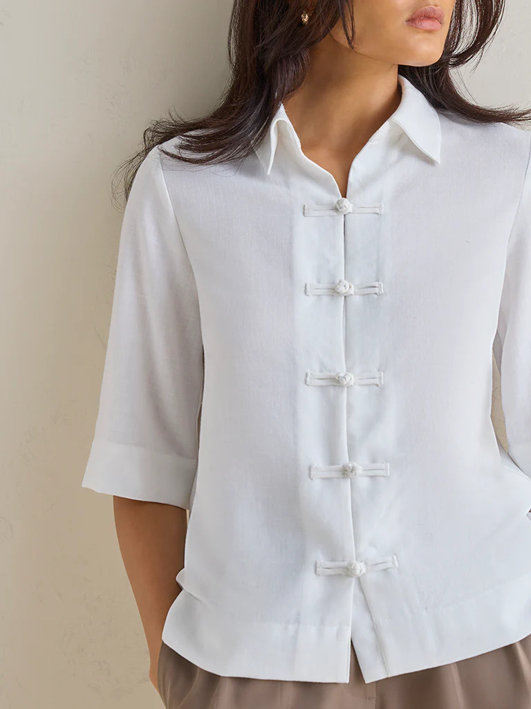 Wardrobe White Solid Blouse - Image 3