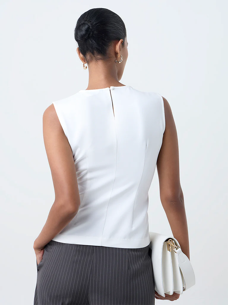 Wardrobe White Solid Cotton Top - Image 4