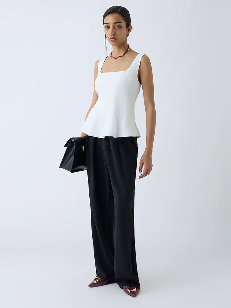 Wardrobe White Solid Peplum Top - Image 2