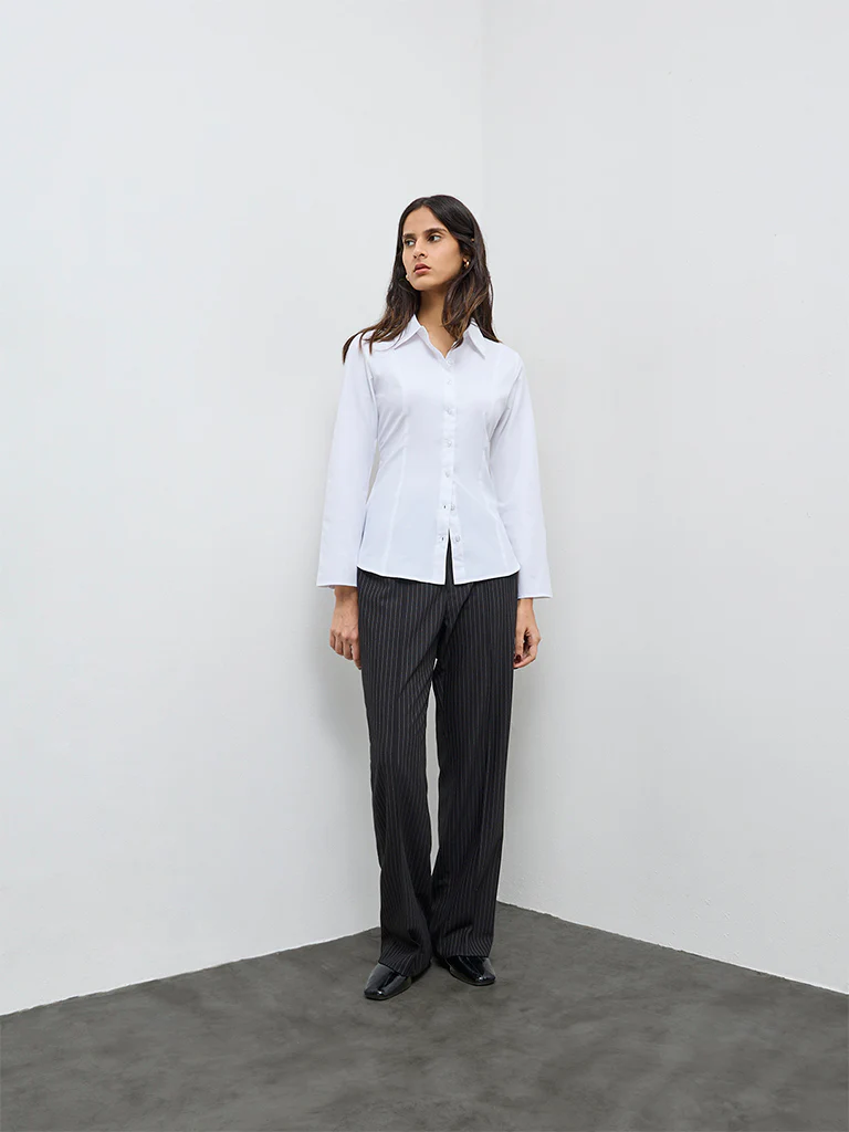 Wardrobe White Solid Shirt