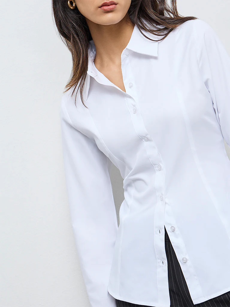 Wardrobe White Solid Shirt - Image 3