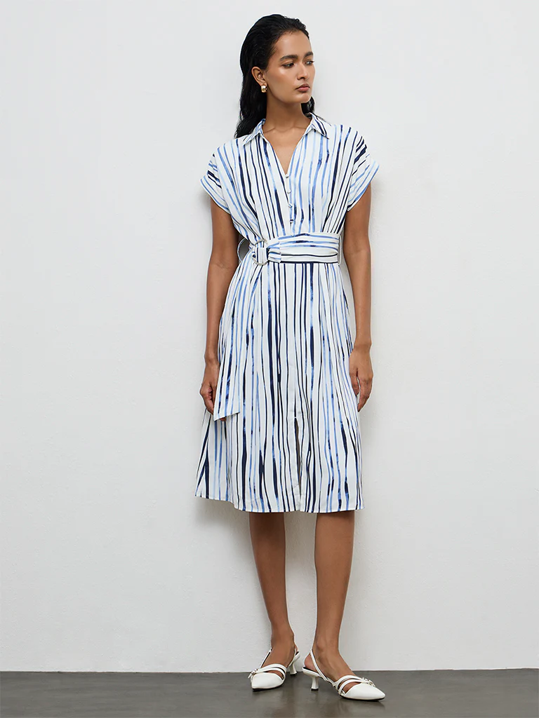 Wardrobe White Stripe Printed Shirt Dress