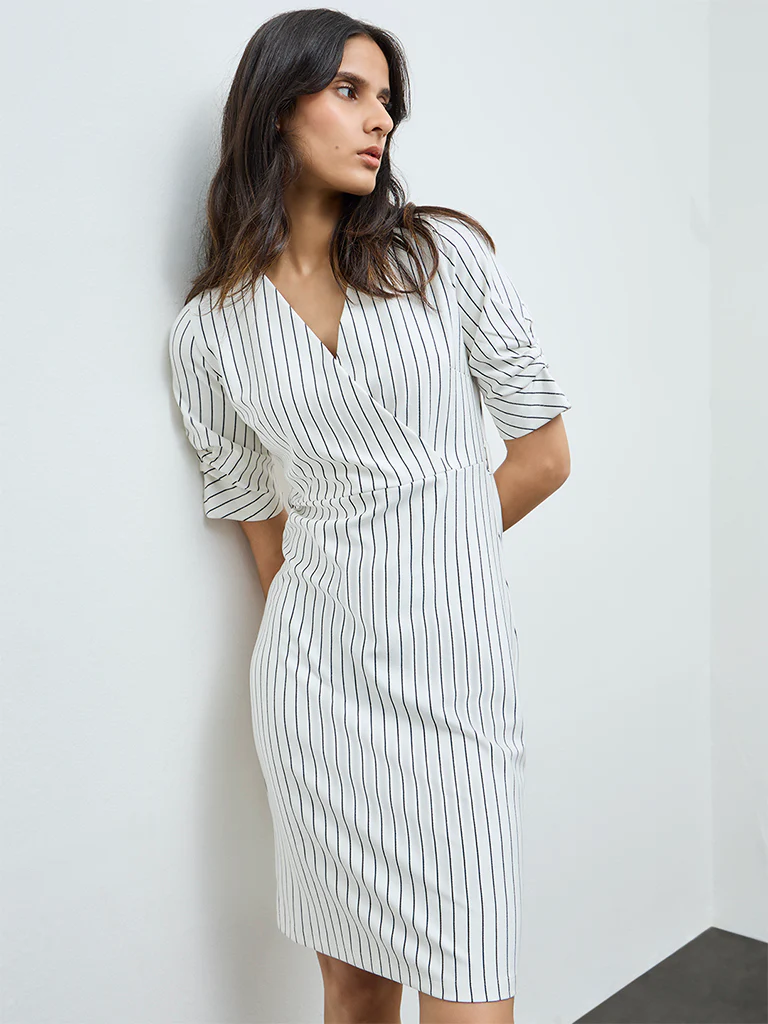 Wardrobe White Striped Bodycon Dress - Image 2