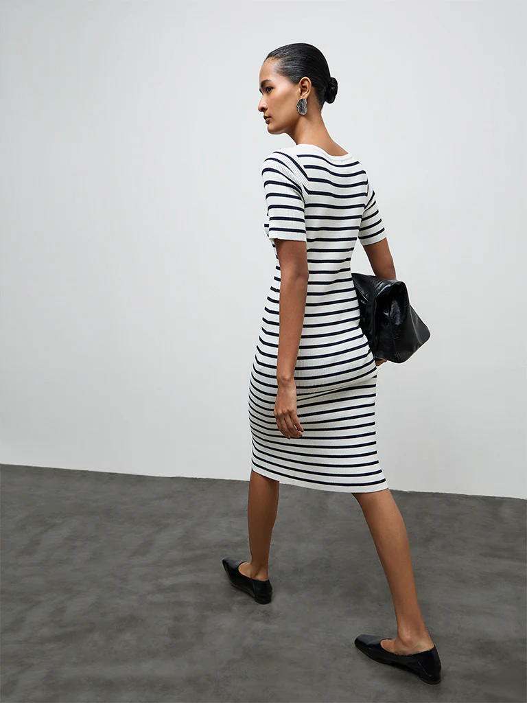 Wardrobe White Striped Bodycon Dress - Image 4