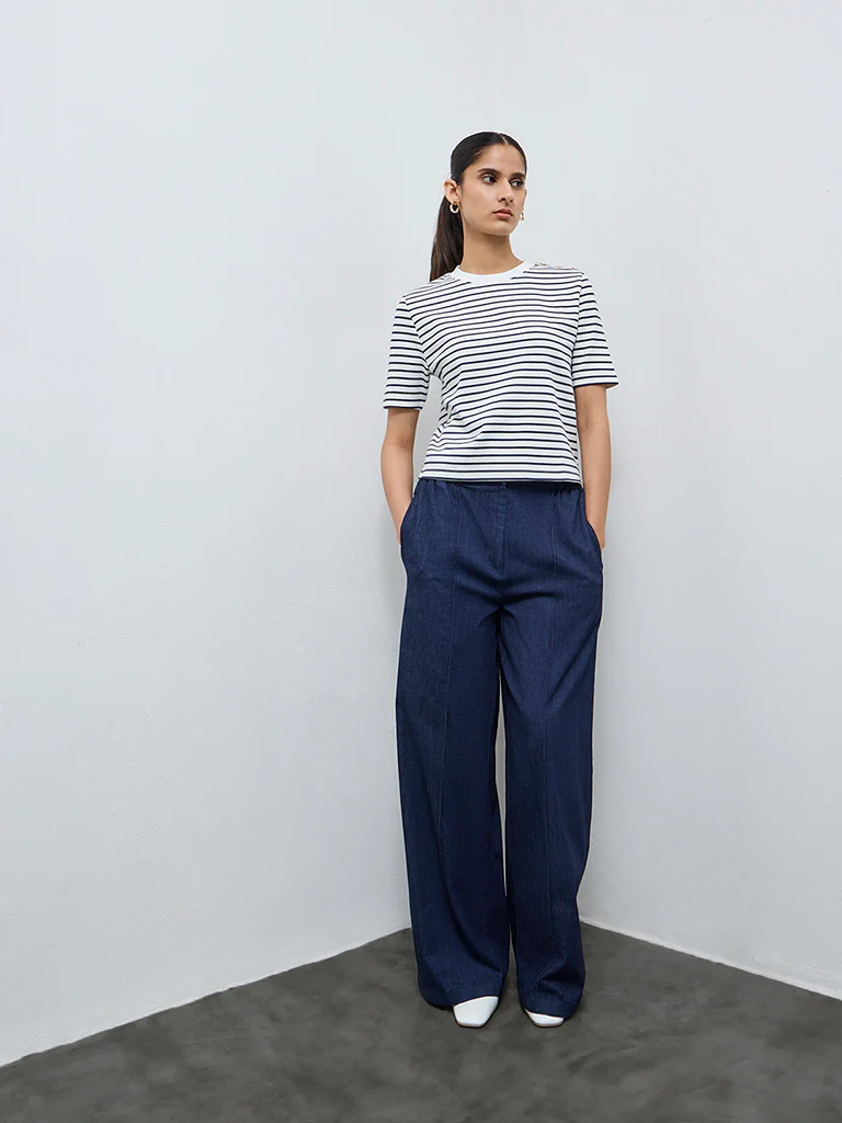 Wardrobe White Striped Cotton-Blend T-Shirt - Image 2