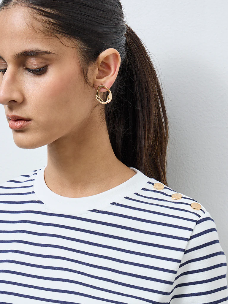 Wardrobe White Striped Cotton-Blend T-Shirt - Image 3