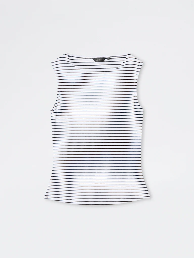 Wardrobe White Striped Cotton-Blend Top